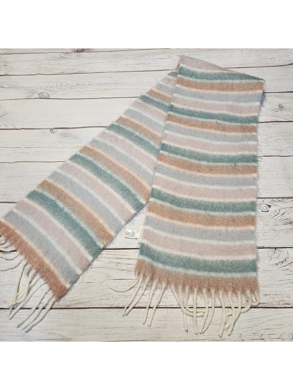 Anthropologie Striped Soft Fuzzy Scarf with Fringe